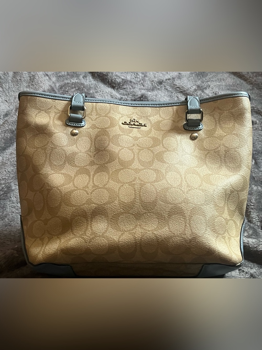 COACH Gold Tote with Light Blue Trim